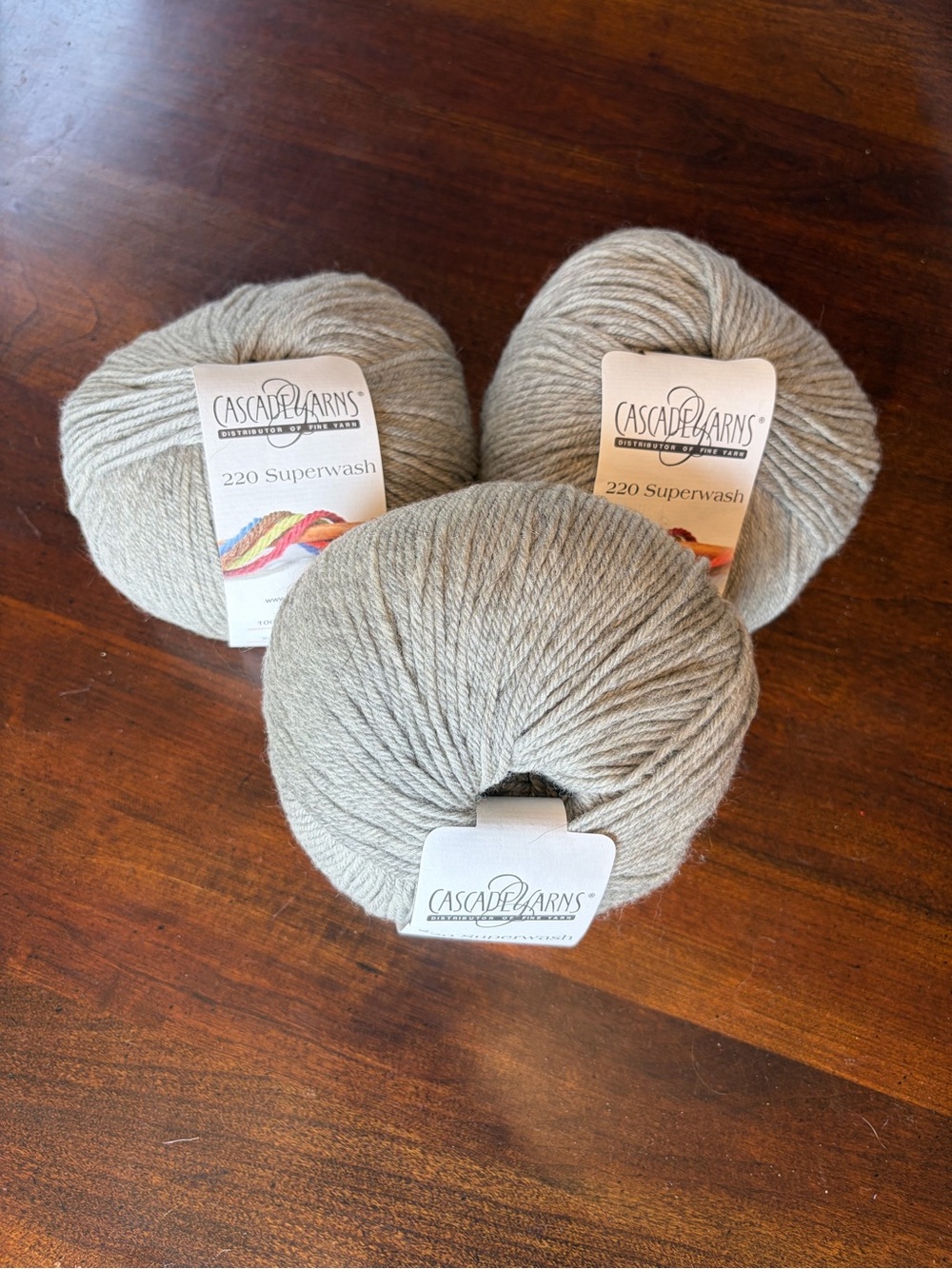 Cascade Yarns 220 Superwash Wool - Light Gray 3 skeins